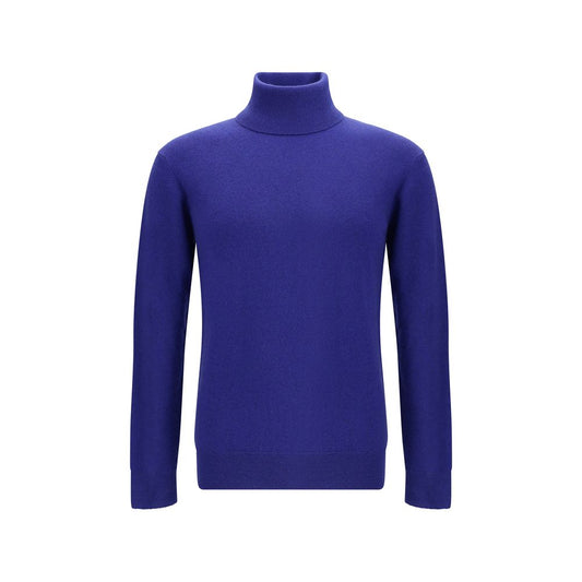 Saint Laurent Blue Cashmere Cashmere Sweater with ribbed high collar, cuffs and hem for smart or casual looks. Ideal for AW25.