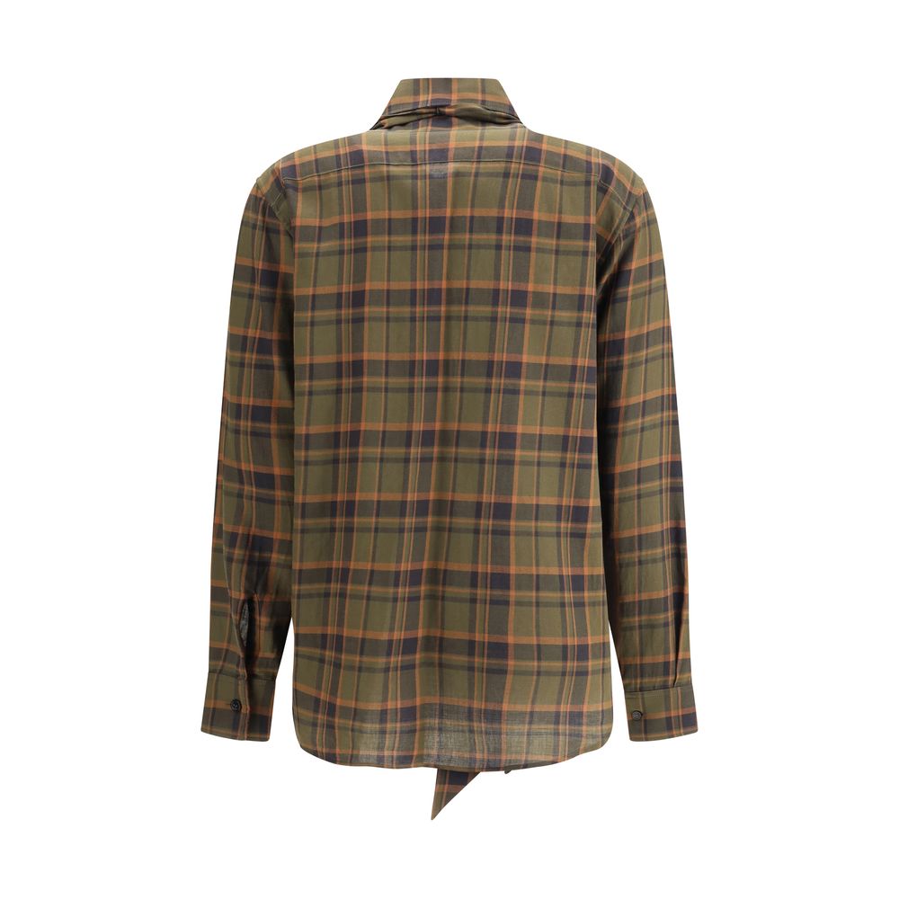 Back view of Saint Laurent Green Cotton Pattern Shirt with check design and pointed collar.