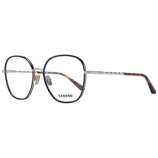 Sandro Black Women Glasses Frame, full-rim metal square eyewear with demo plastic lenses, 53-17-135 size, includes branded case.