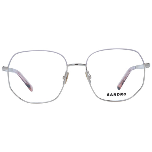 Sandro Pink Women Glasses Frame, rose metal full-rim style with demo lenses, includes branded case, size 54-17-135, round design.