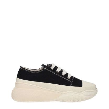 Stella McCartney Black Fabric Chunky Sneakers with lace-up closure and rubber sole, featuring a front logo and mid heels.