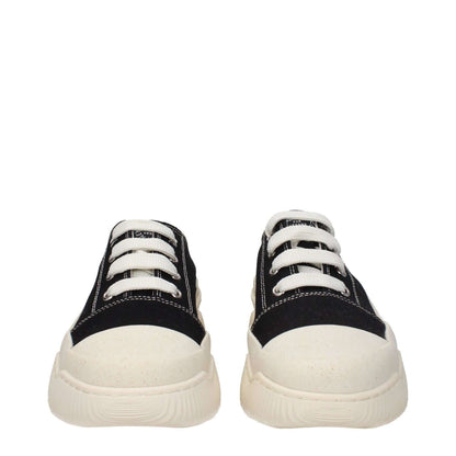 Stella McCartney Black Fabric Chunky Sneakers with lace-up closure, round toe, white rubber sole, and front logo.