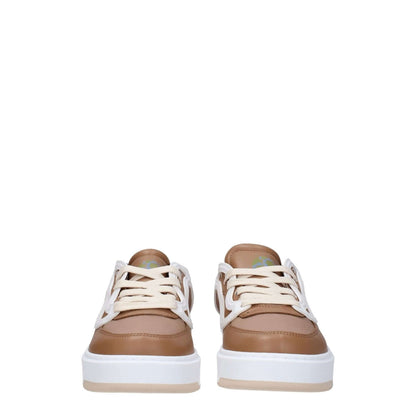Stella McCartney Brown Fabric Chunky Sneakers with logo and lace-up closure, featuring a flat rubber sole and round toe design