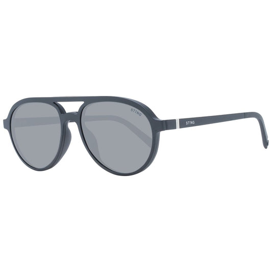 Sting Black Men Glasses Frame with black plastic full-rim aviator style and polarized lenses, includes branded case.