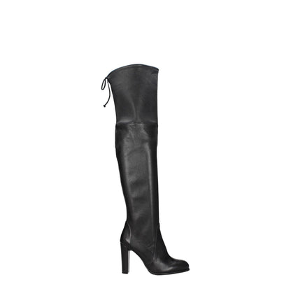 Stuart Weitzman Black Leather Over The Knee high heel boot with drawstring closure.