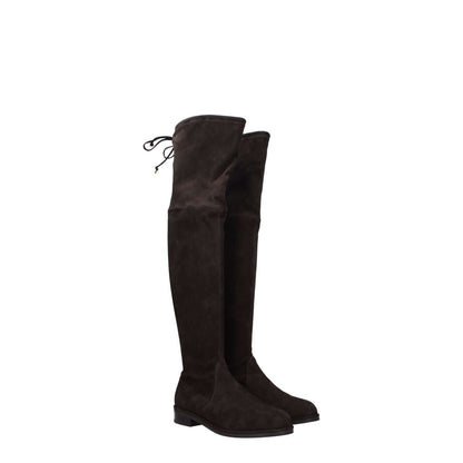 Stuart Weitzman Brown Leather Over The Knee boots, suede material, casual style with self-tie closure and rubber sole.
