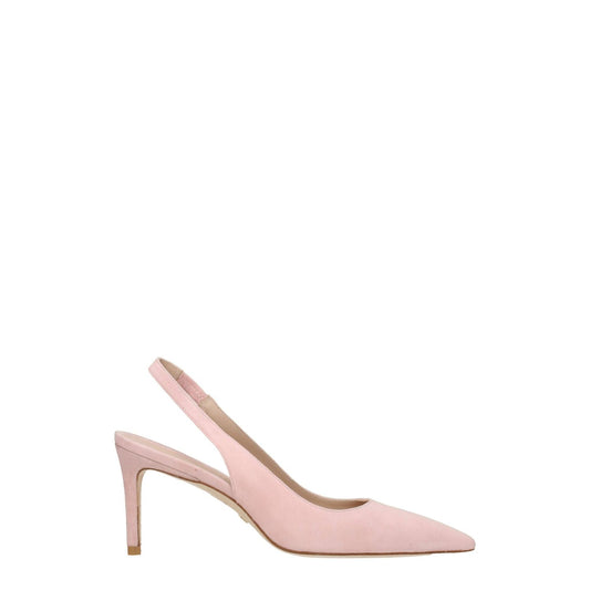 Stuart Weitzman Pink Leather Mid Heel Pumps with pointy toe and 7.5 cm heel, suede material, casual style.