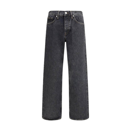 Sunflower Loose Jeans in dark wash with relaxed fit, classic five-pocket design, front zipper, button closures, and belt loops.