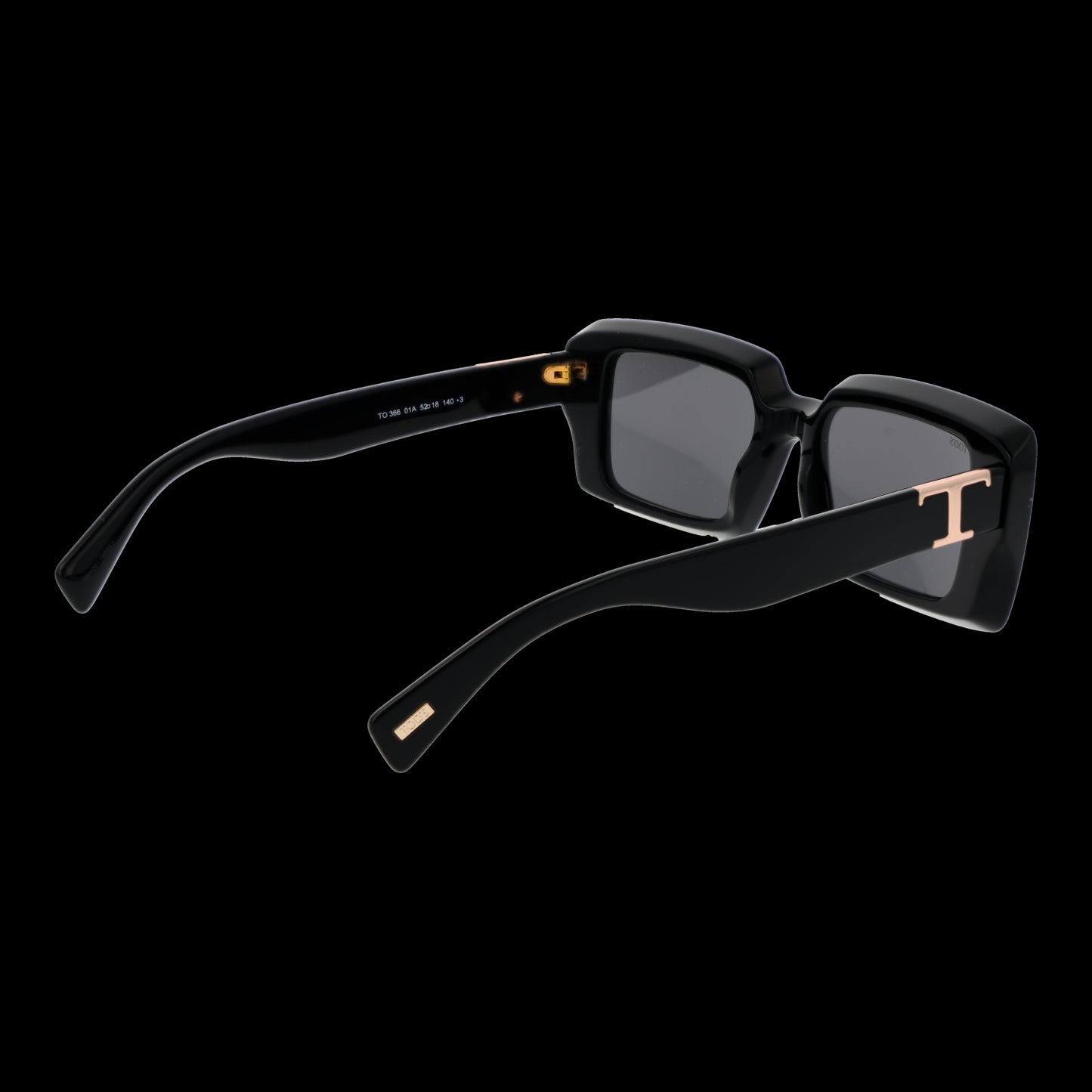 Alt Tag: Sleek black sunglasses from TOD'S MOD. TO0366 5201A for ladies, featuring a stylish square frame and distinctive logo detail.