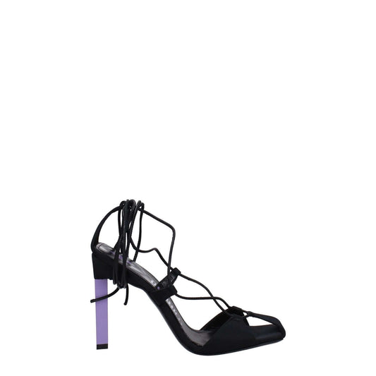 The Attico Black Fabric Stiletto Heel Sandals with self-tie closure, leather sole, and mauve accent, featuring a 10.5 cm high heel.