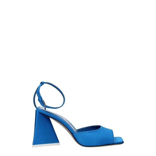 The Attico Blue Satin Stiletto Heel Sandals with open toe, buckle closure, and 8.5 cm leather sole mid heels. MPN: S599V015014.