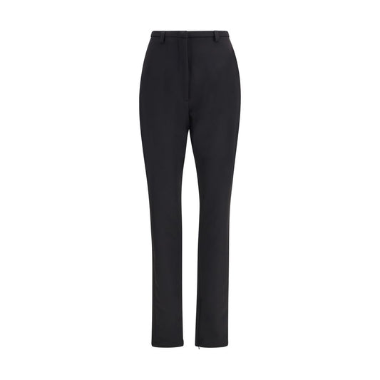 The Latest Black Polyester Skinny Pants, high-waisted design with slit hem, zippered closure, versatile for day to evening wear.