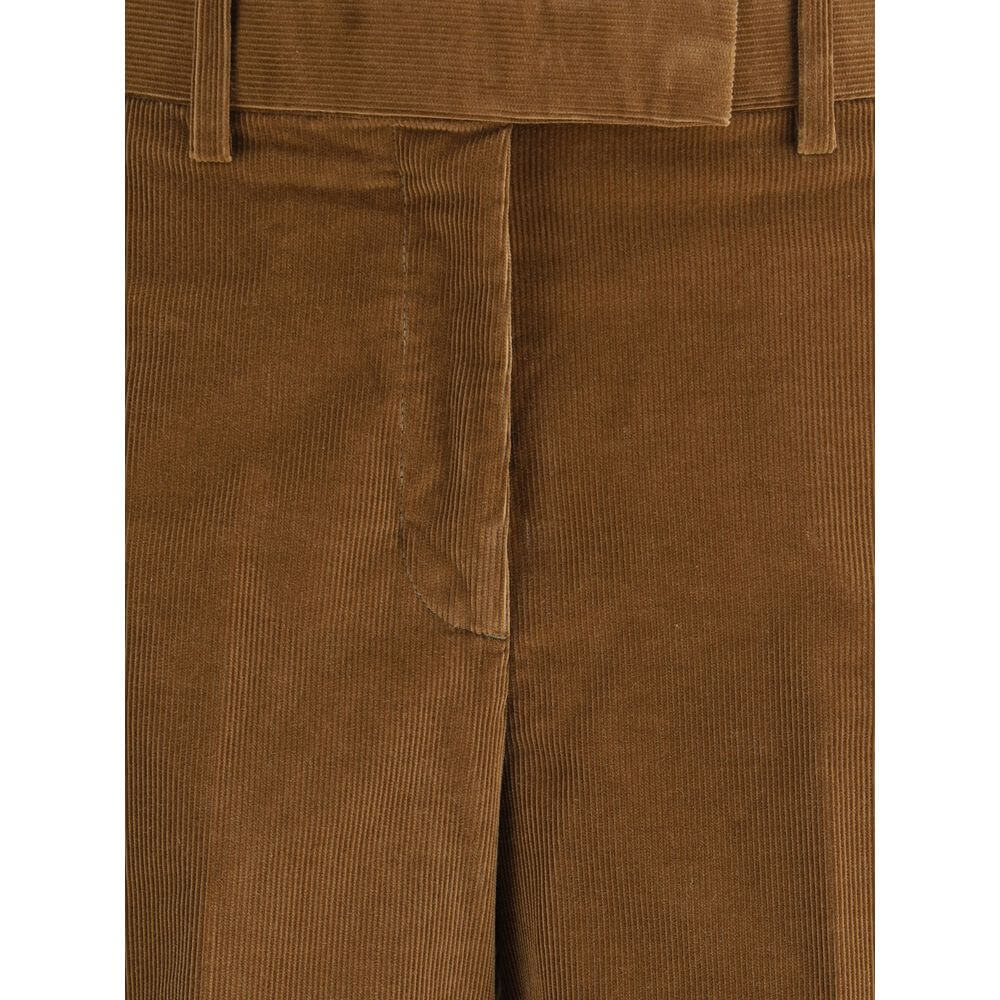 Close-up of Thom Browne Brown Cotton Casual Pants showing corduroy texture and front zipper.
