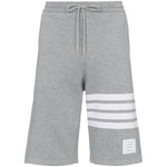 Thom Browne Shorts Light Grey with 4-Bar stripe, grosgrain ribbon trim, elastic waistband, perfect fit cotton jersey.
