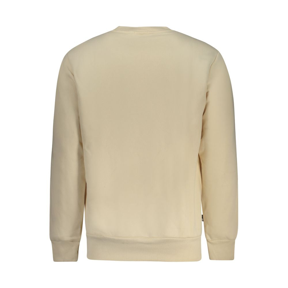 Back view of Timberland Beige Cotton Men Sweater featuring long sleeves and a regular fit, showcasing its chic design and comfort.