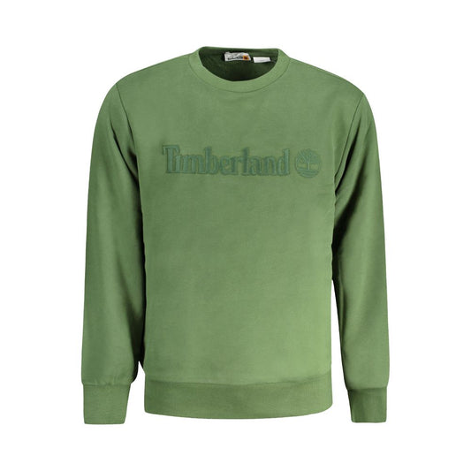 Timberland Green Cotton Men Sweater with crew neck and embroidered logo, showcasing comfort and style for contemporary fashion.