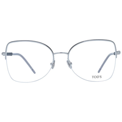 Alt Tag: Tod's Silver Metal Glasses (Frames) for women, full-rim butterfly style with demo lenses included in a branded case.