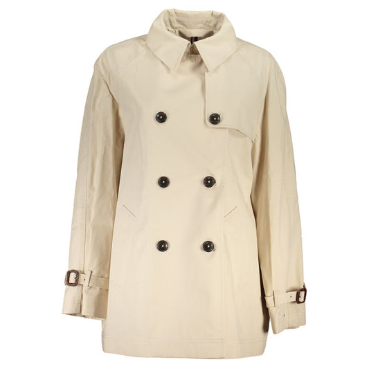 Tommy Hilfiger Beige Cotton Jackets & Coat with adjustable cuffs, removable strap, two pockets, buttons, and logo detail.