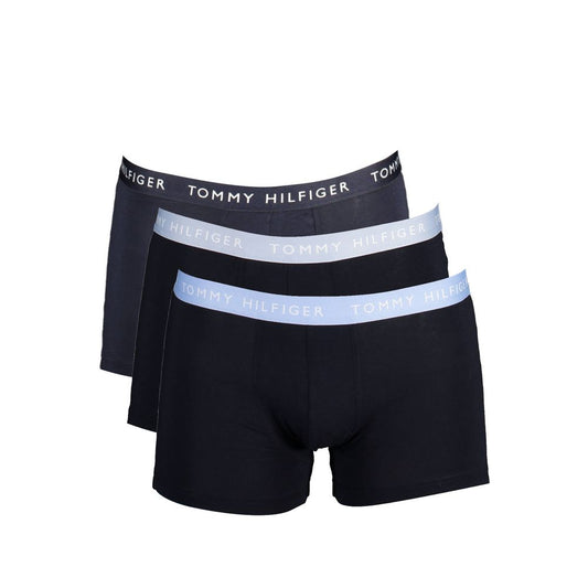 Tommy Hilfiger Black Cotton Men Boxer Trio Pack with recycled material, featuring logo waistband, perfect for eco-conscious style lovers.