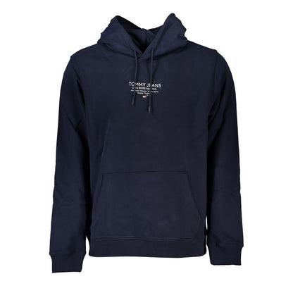 Tommy Hilfiger Blue Cotton Men Sweater with Hood featuring logo and front pocket, perfect for casual style.