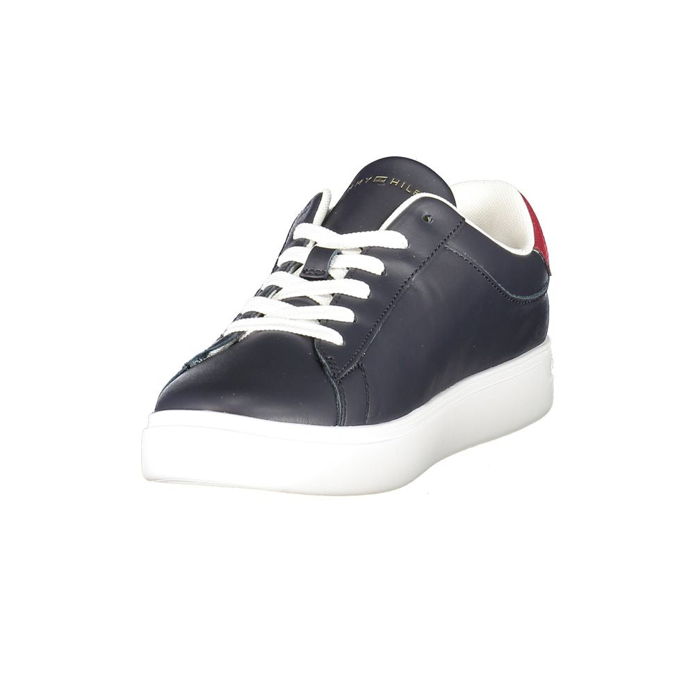 Alt Tag: Tommy Hilfiger Blue Leather Women Sneaker with contrasting details and removable footbed for comfort and style.