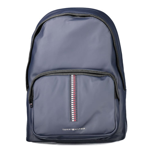 Tommy Hilfiger Blue Polyethylene Backpack with handle, adjustable straps, external pocket, and logo.