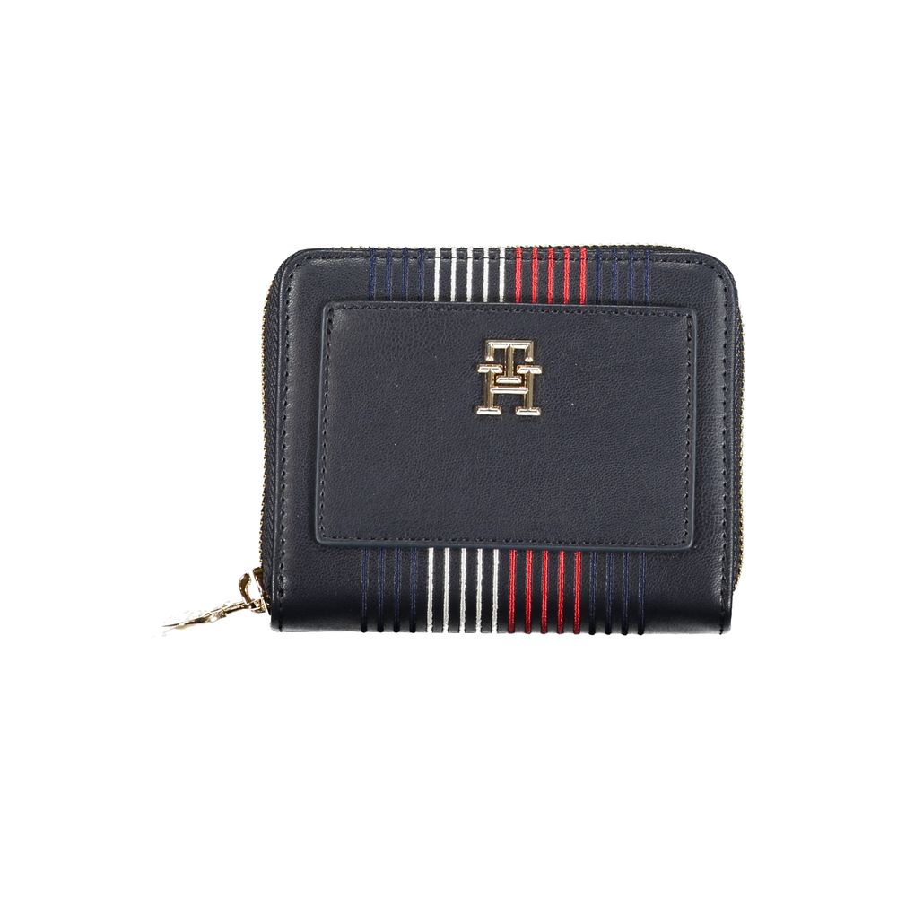 Tommy Hilfiger Blue Polyethylene Wallet with logo, external pocket, coin purse, zip closure, contrasting details, and double card spaces.