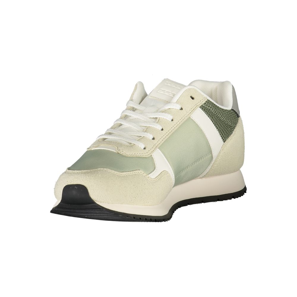 Tommy Hilfiger Green Polyester Men Sneaker with contrasting details and logo, stylish and comfortable for modern trendsetters.
