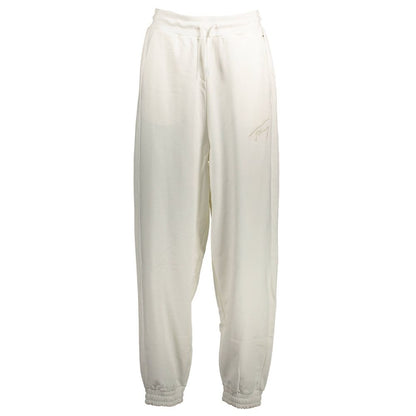 Tommy Hilfiger White Cotton Pant, sports trousers with elastic waistband, laces, pockets, embroidery, logo, recycled fiber blend
