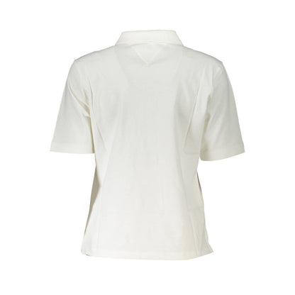 Tommy Hilfiger White Cotton Polo Shirt, short sleeve with embroidery, 5 buttons, logo, made of 95% organic cotton.