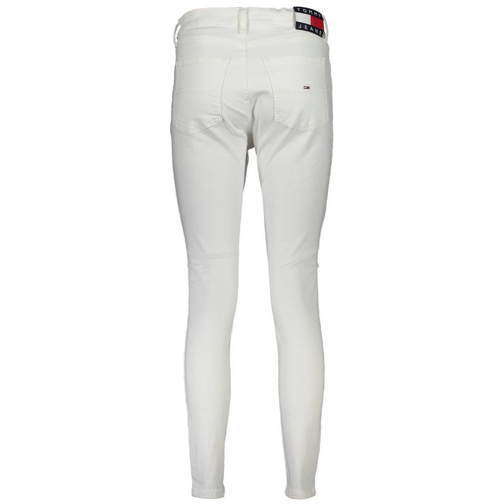 Back view of Tommy Hilfiger White Cotton Women's Jean with signature logo, showcasing sleek design and comfortable fit.
