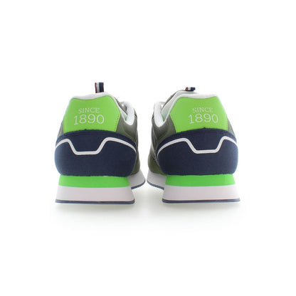 U.S. POLO ASSN. Green Polyester Men Sneaker rear view showcasing vibrant design with brand logo, highlighting stylish and sporty appeal.