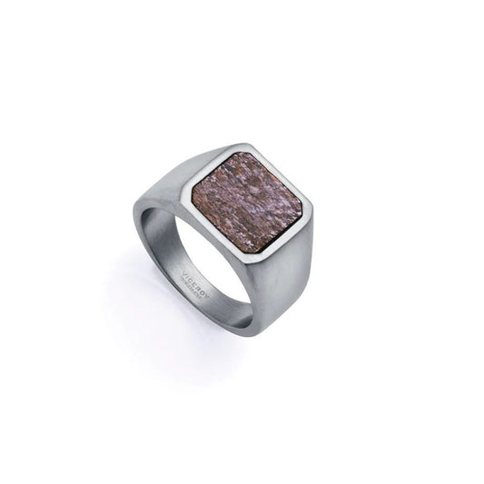 VICEROY FASHION Mod. 75376A02411 silver gent's ring with textured brown square detail in official packaging. Silver 925°, 18 mm case.