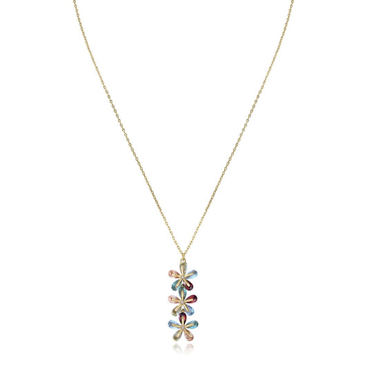 Elegant floral necklace with colorful gemstone petals on a gold chain, perfect for ladies. VICEROY JEWELS Mod. 13083C100-39, silver and quartz.