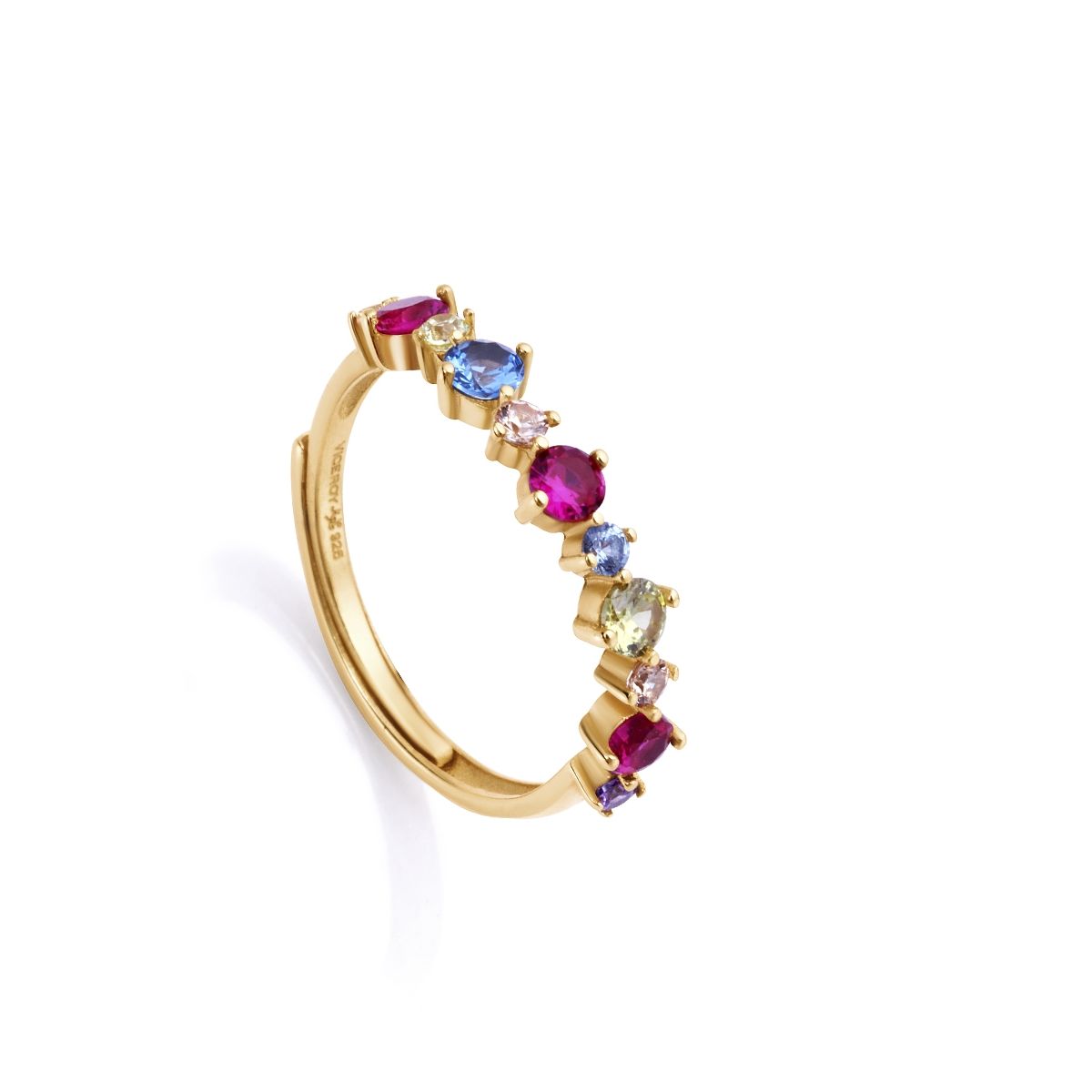 Elegant gold ring with colorful gemstones, perfect accessory for any occasion.