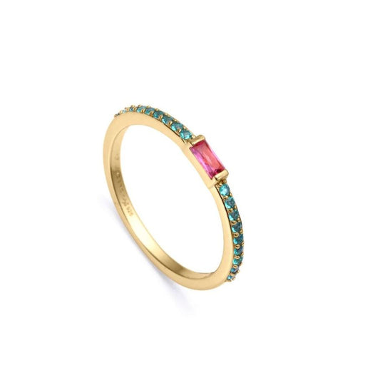 Elegant gold ring with pink and blue gemstones, suitable for ladies, featuring VICEROY JEWELS Mod. 13173A012-39 design.