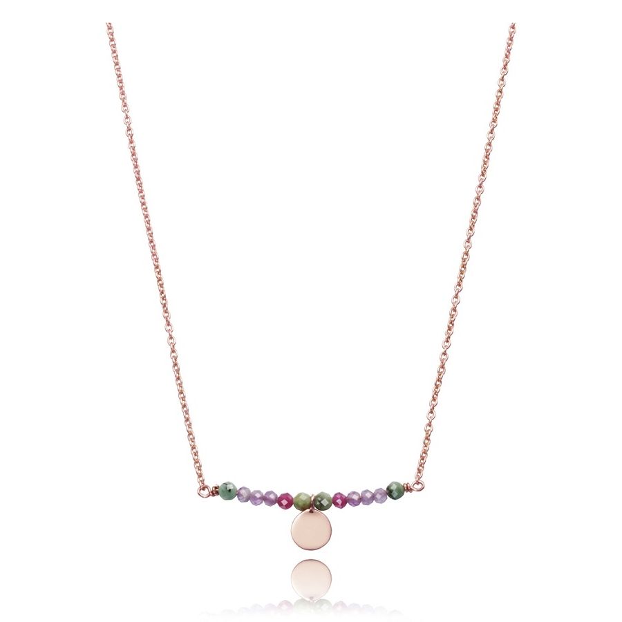 Elegant necklace featuring multicolored beads on a delicate chain with a round pendant, perfect for adding a touch of style to any outfit.
