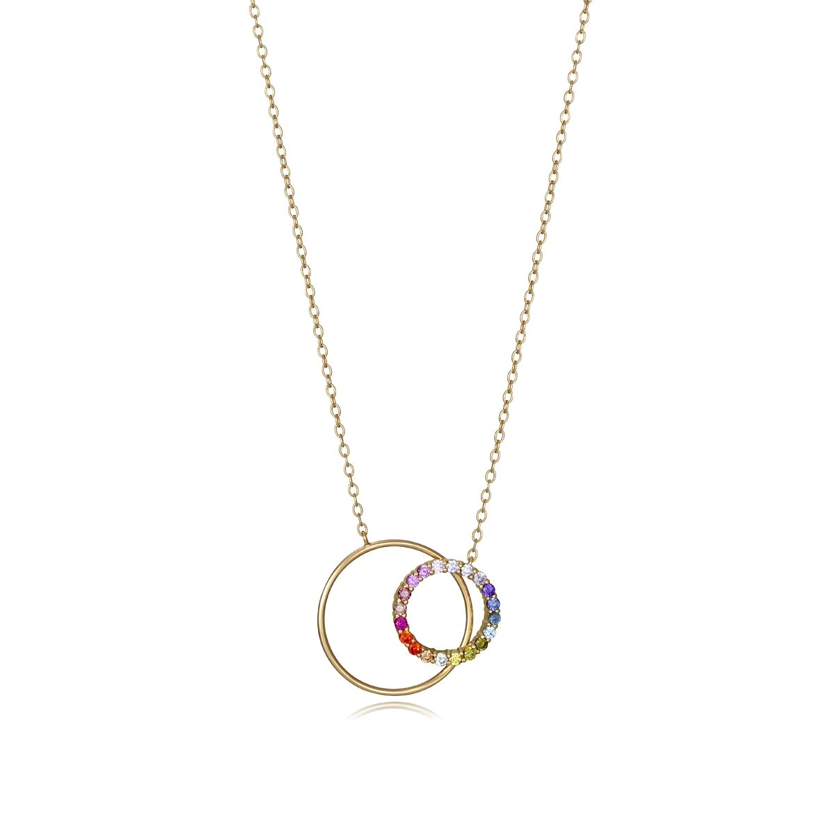 Alt Tag: VICEROY JEWELS Mod. 4128C100-39 silver necklace with colorful gemstone circles, lady's quartz movement, analog display, 32mm case