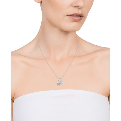Woman wearing VICEROY JEWELS Mod. 85023C000-38 silver necklace featuring a delicate design. Ideal jewelry for ladies with quartz movement.