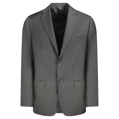 Valentino Black Wool Men Jacket with classic tailoring, features internal and external pockets for style and functionality.