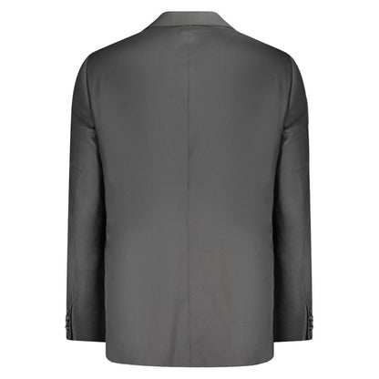 Rear view of Valentino Black Wool Men Jacket showing classic tailoring and sleek design
