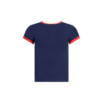 Valentino Blue Cotton T-Shirt with contrasting crew neck and sleeves, slim fit, made in Italy, AW25 season, back view.