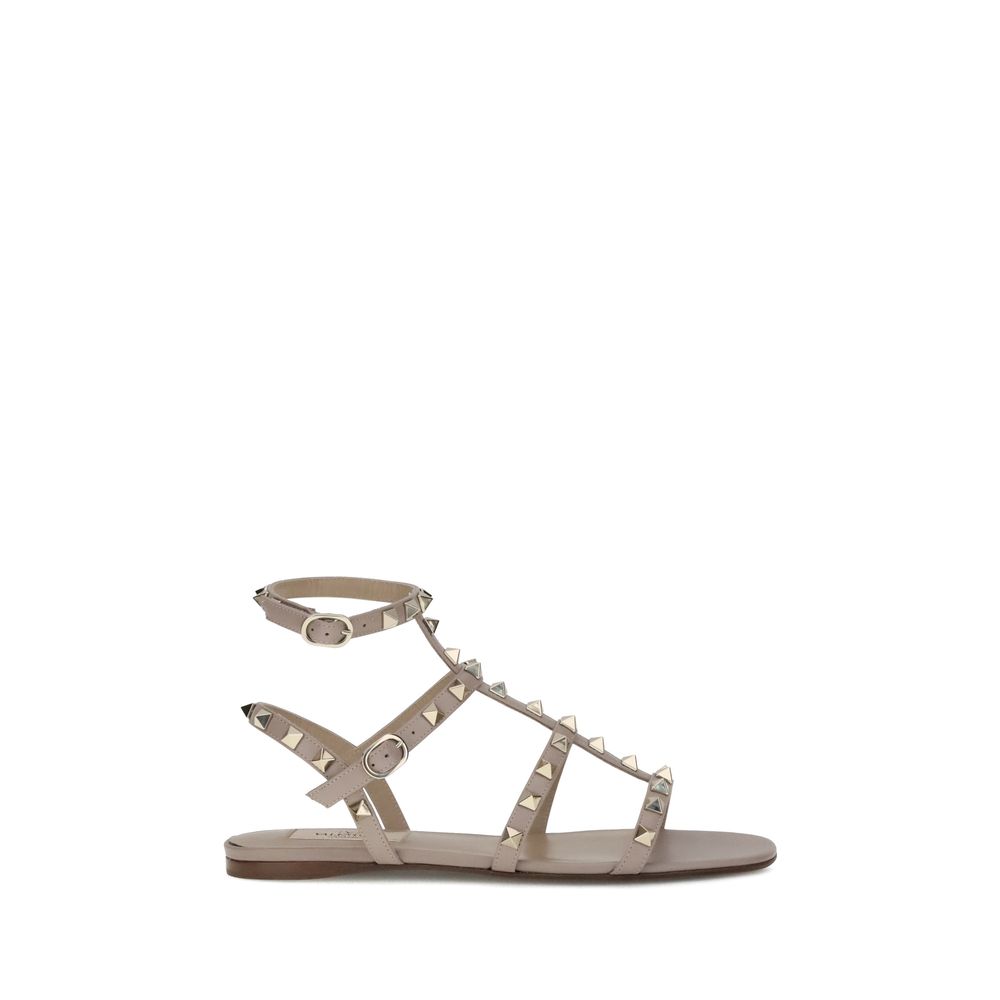 Valentino Garavani Gray Calf Leather Bos Taurus Flat Sandals
