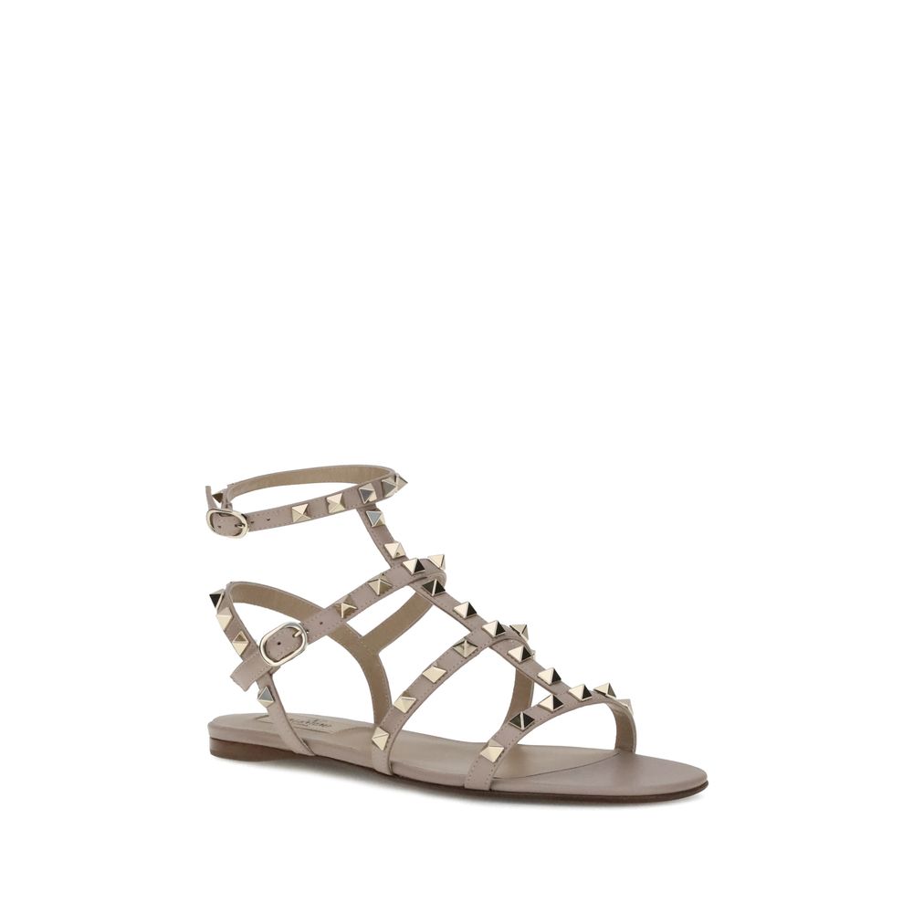 Valentino Garavani Gray Calf Leather Bos Taurus Flat Sandals