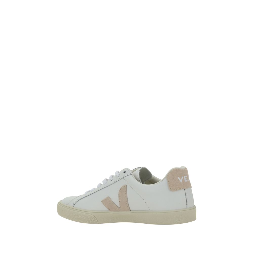 Veja White Calf Leather Bos Taurus Sneakers with logo patch and lace-up closure, side view of stylish AW25 footwear.