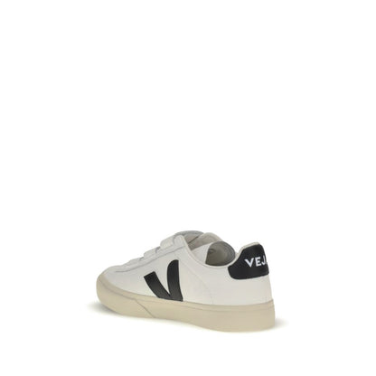 Veja White Rubber Low Top Sneakers with black logo, three straps, and reinforced heel for style and comfort