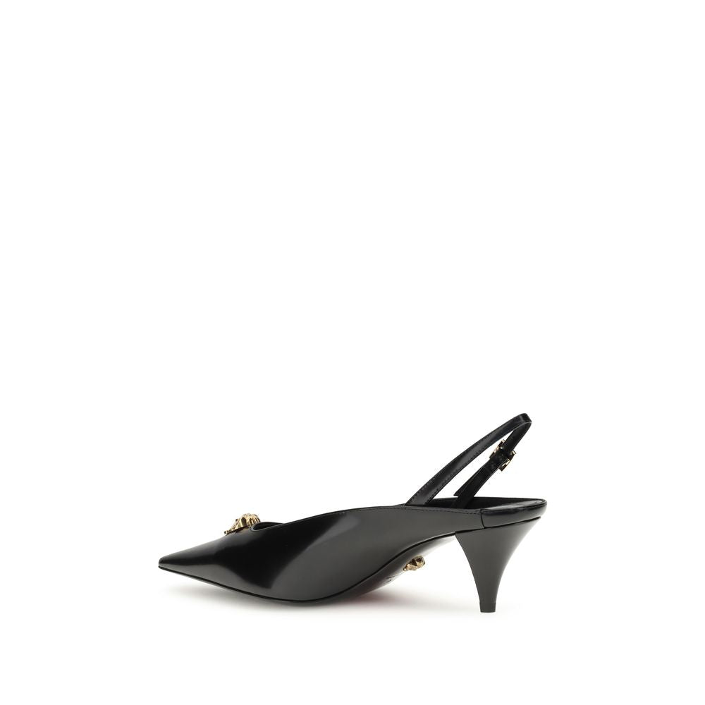 Versace Black Leather Mid Heel Pumps