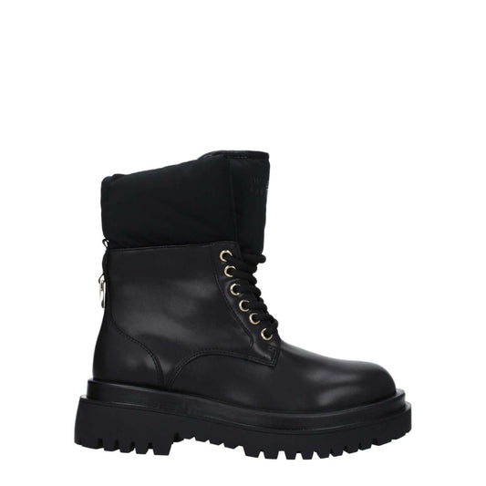Versace Jeans Black Polyethylene Ankle Boots with rubber sole, mid heel, and lace-up closure, featuring a front logo.
