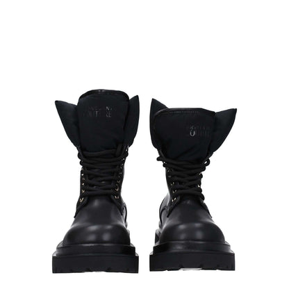 Versace Jeans Black Polyethylene Ankle Boots featuring lace-up closure and front logo, 5 cm mid heel, round toe, and rubber sole.