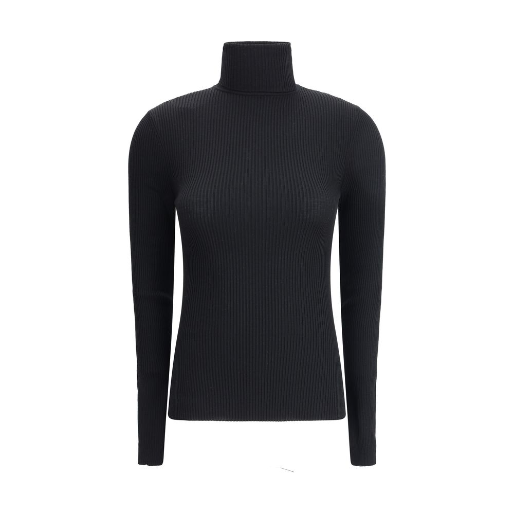 Wolford Black Fleece Wool Turtleneck with ribbed weave design and slim fit for elegant silhouette, AW25 collection, 100% virgin wool.